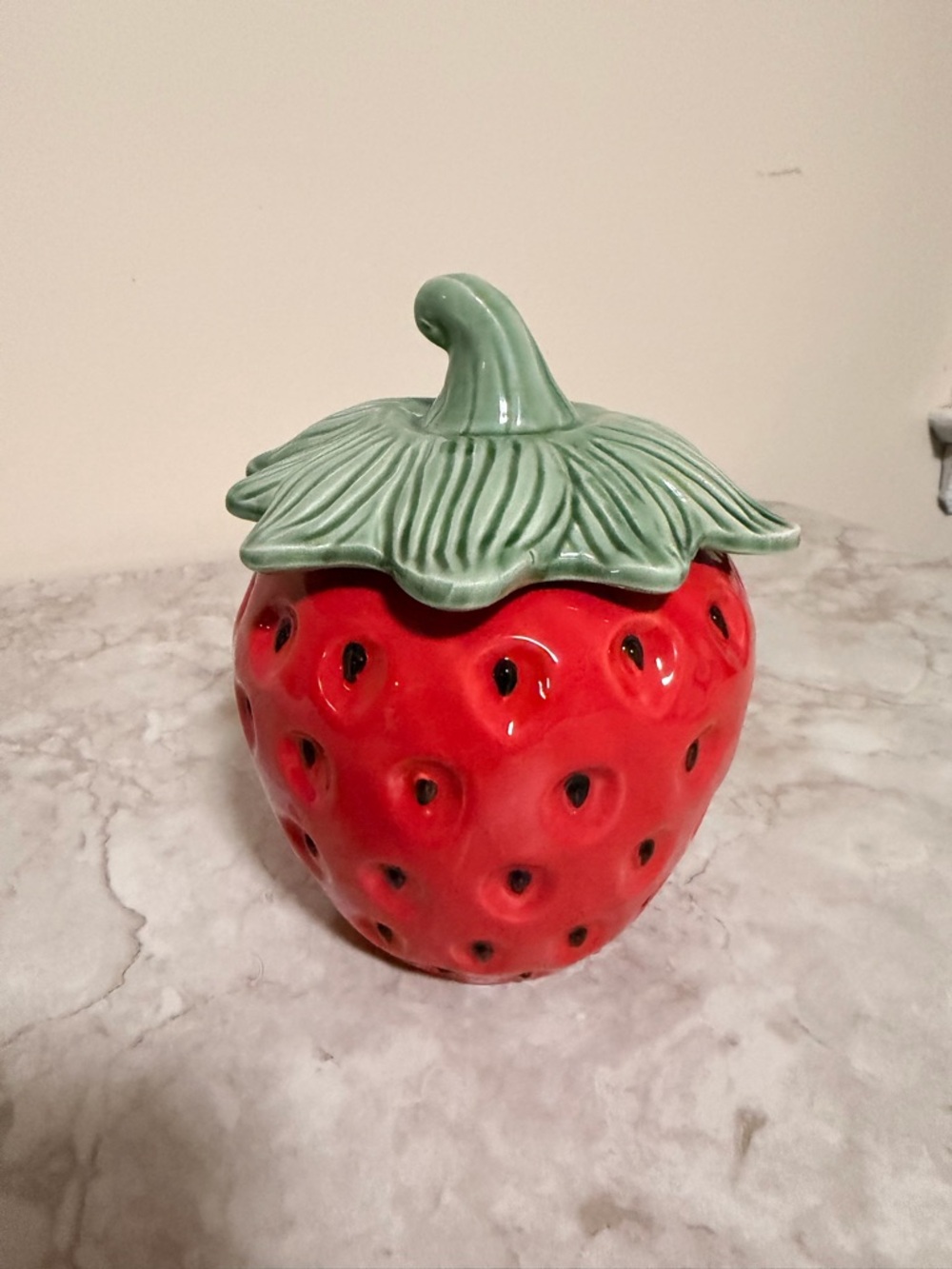 Ceramic Strawberry Candle - Red with Green Lid